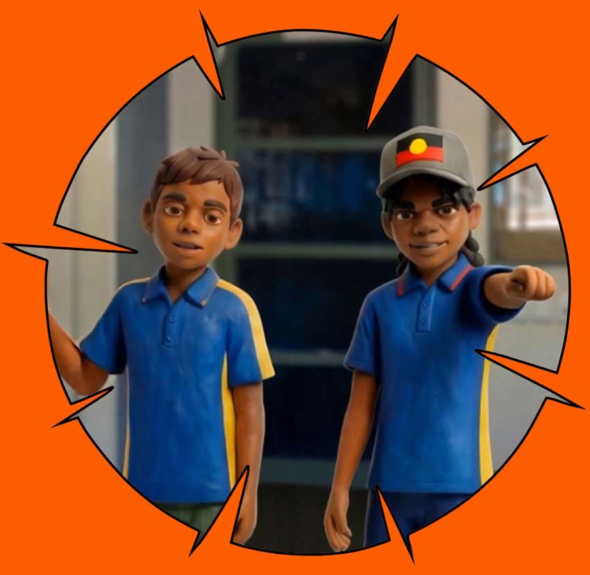 Two animated young kids posing