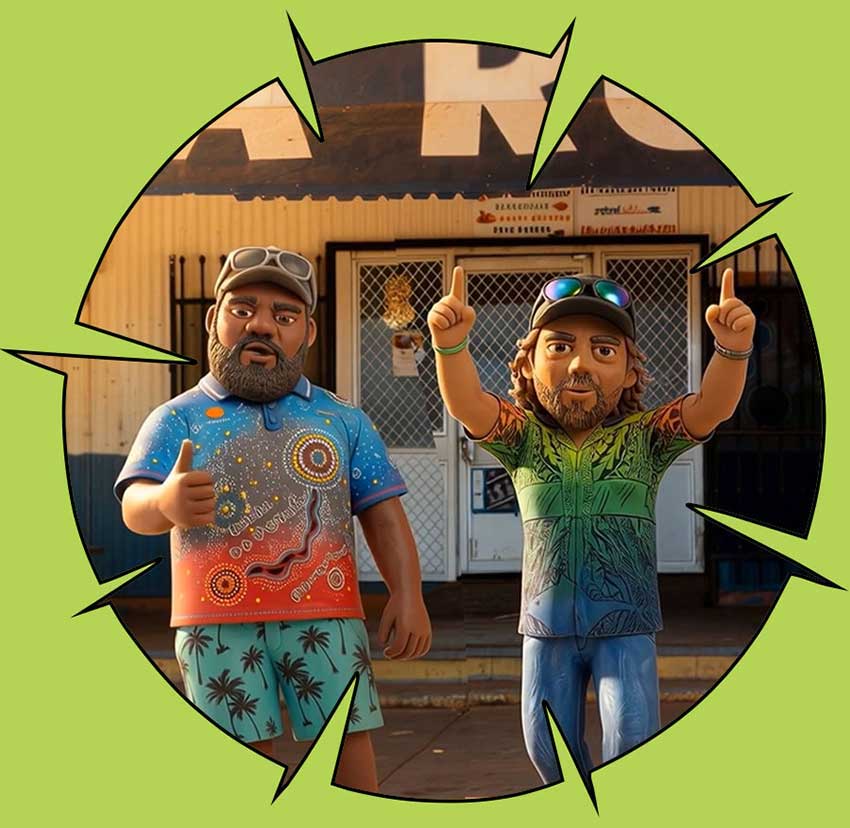 Two animated adult males posing