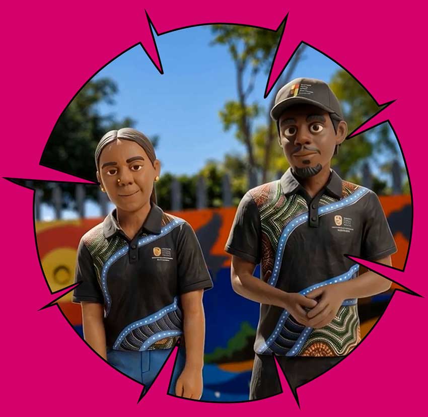Two animated young people smiling