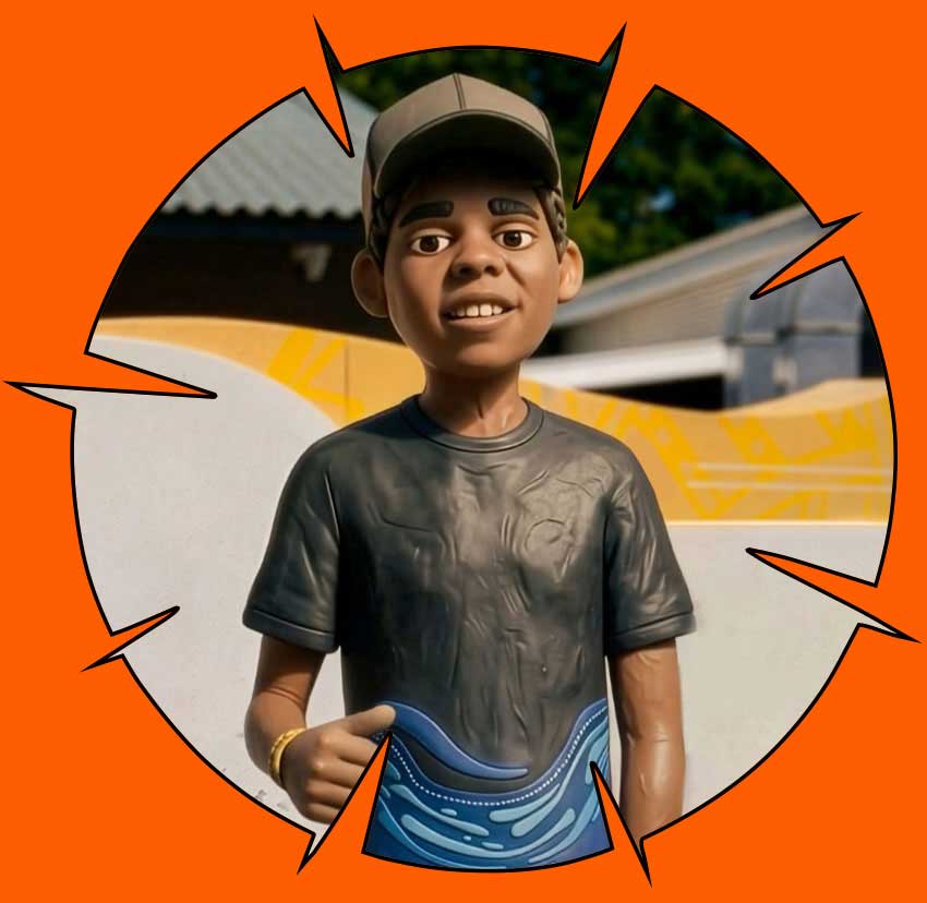 A young animated boy giving a thumbs up