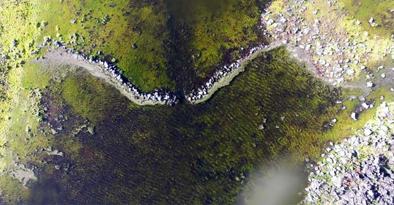Aerial drone image of kooyang (eel) weir