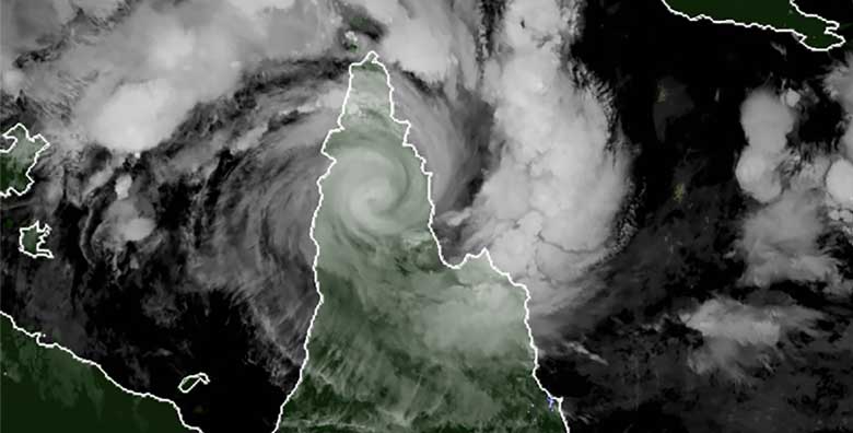 A satellite image of Cyclone Trevor over northern Queensland