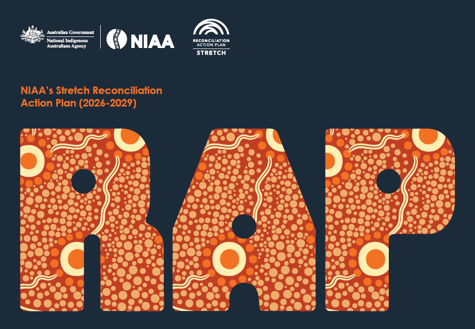 NIAA RAP Cover. Letters RAP in a patterned texture over dark background
