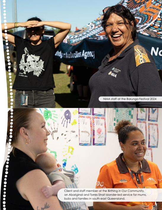 Client and staff member at the Birthing in Our Community,  an Aboriginal and Torres Strait Islander-led service for mums,  bubs and families in south-east Queensland.