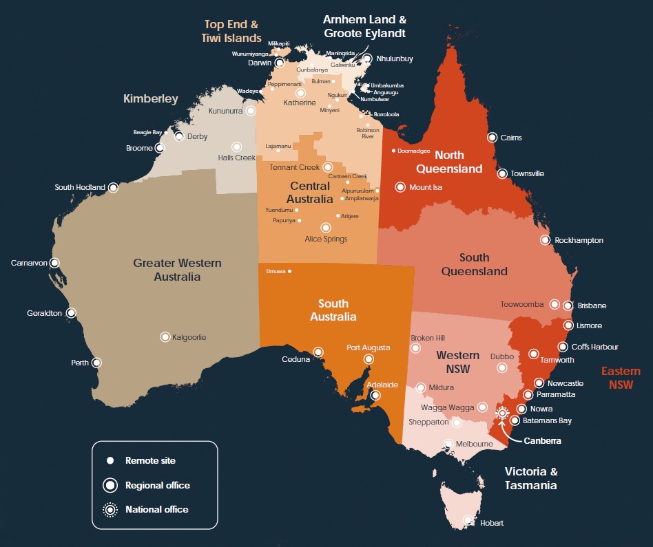 This map outlines the NIAA office locations around Australia. The locations are listed out in full in Appendix A.
