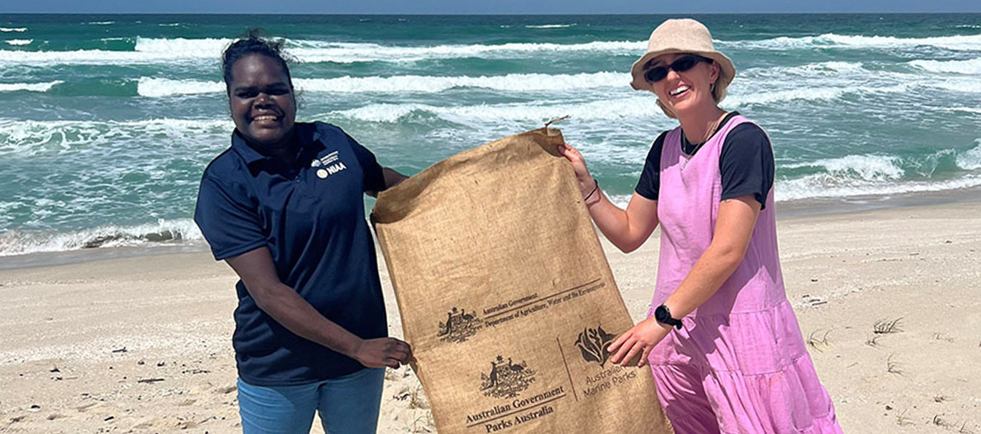 Cleaning up the beach during the Rubbish on the Shore Think Tank 2024, East Arnhem Land, Northern Territory