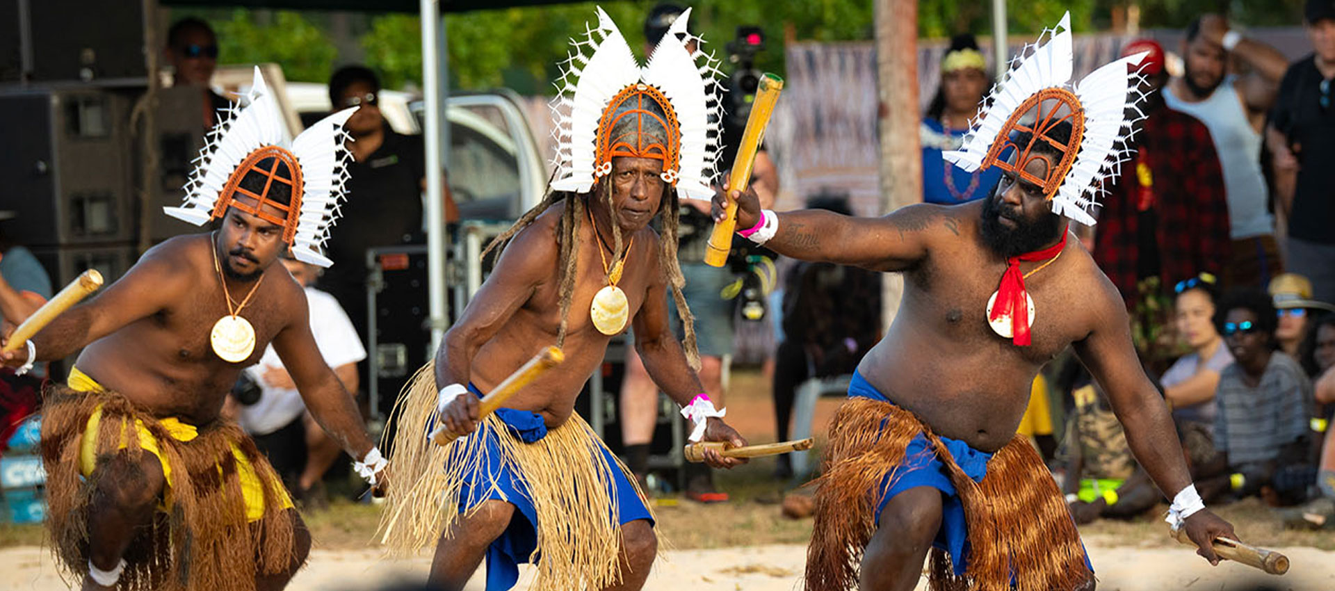Torres Strait Islander performers, Garma Festival 2023, East Arnhem Land, Northern Territory