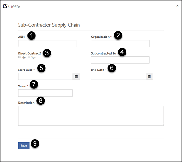 Screenshot showing Sub-Contractor Supply Chain screen