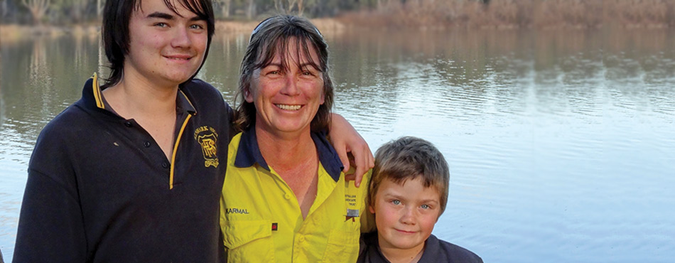 Pictured here is Karmel Milson, a Riverland Ranger in South Australia, with her children who are proud of their mother’s new career.