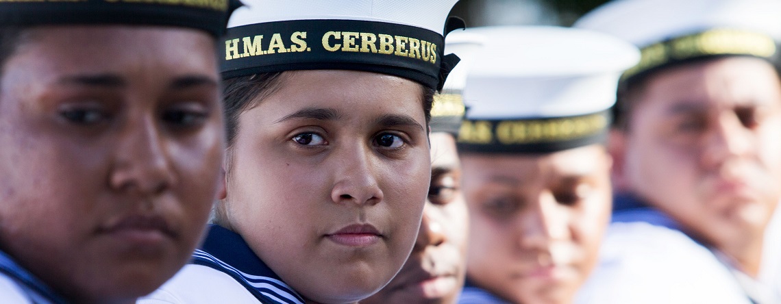 Indigenous woman in line with other Indigenous recruits in the Indigenous Development Program