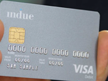 A close up picture of a hand, holding a debit card