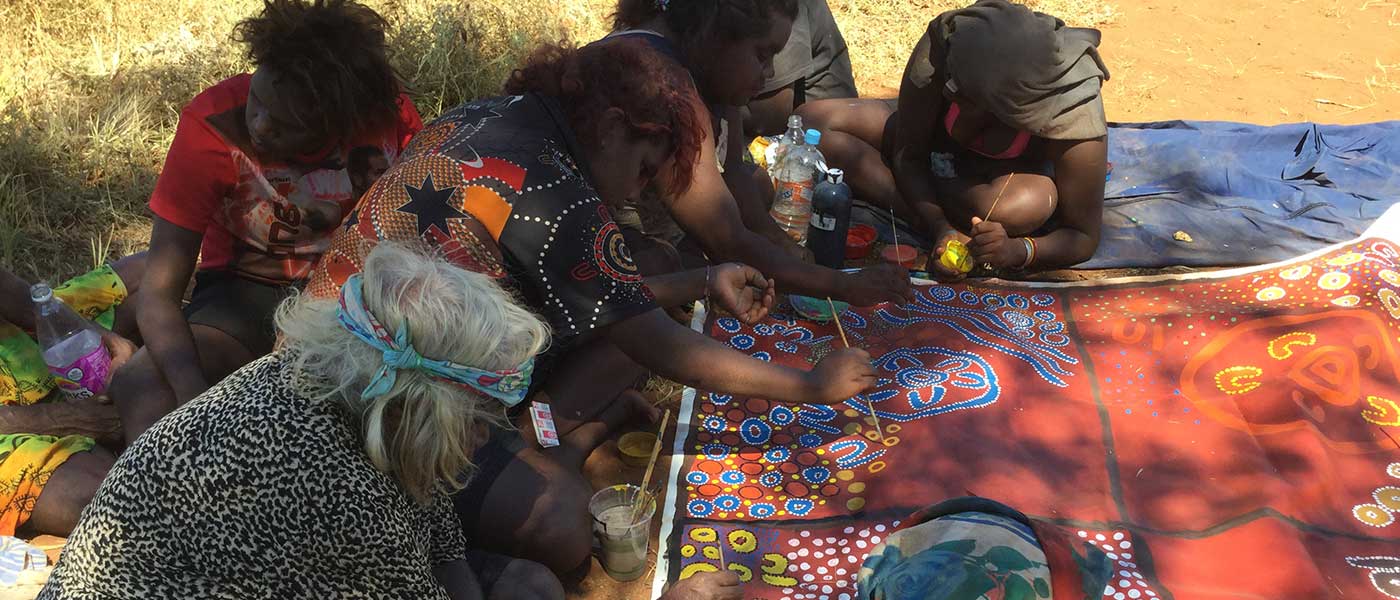 MacYouth staff, Phyllis Rowe, Cheryl Ragget and Eunice Jack, with two female Elders and four young women from Mt Liebig