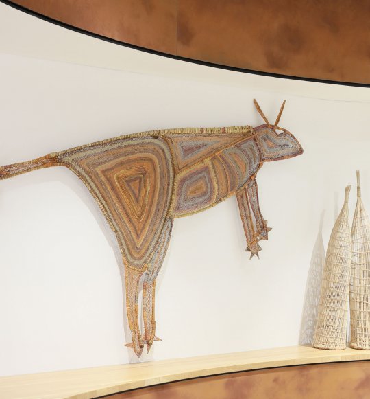 Indigenous woven artwork in the form of a kangaroo