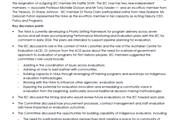 Indigenous Evaluation Committee Meeting Communique 11 December 2023 Cover