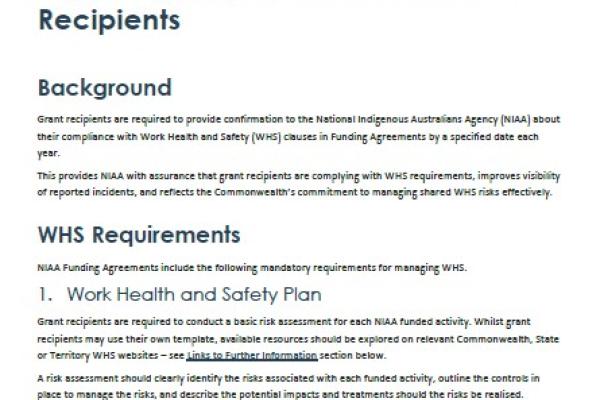 Guidance on Work, Health and Safety Reporting for Grant Recipients
