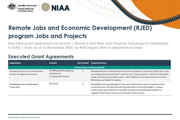 Remote Jobs and Economic Development (RJED) program jobs and projects cover