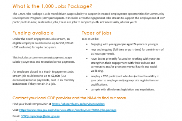 1000 Jobs Package Resources