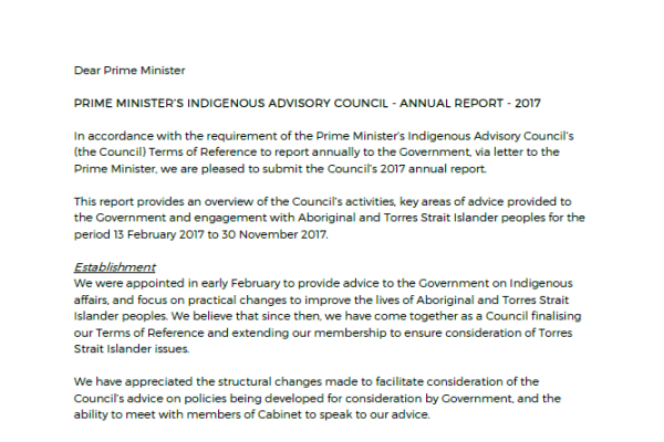Prime Minister’s Indigenous Advisory Council’s 2017 Annual Report 