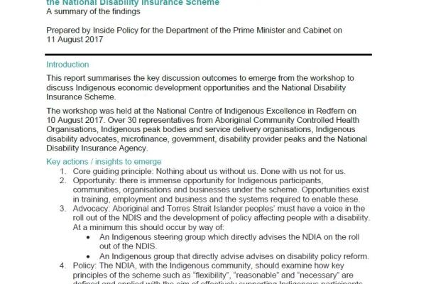 Key Themes: Prime Minister’s Indigenous Advisory Council’s Workshop on the National Disability Insurance Scheme