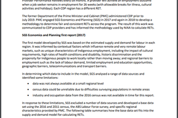 Review of methodology to determine Regional Employment Targets (RETs)