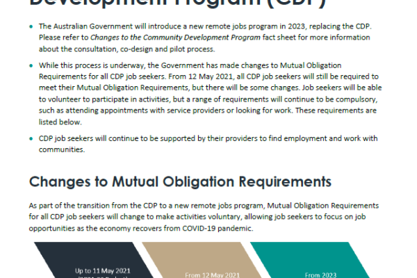Changes to Mutual Obligations Requirements for Community Development Program (CDP)