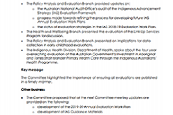 Meeting Communiqué: Indigenous Evaluation Committee, 1 March 2019