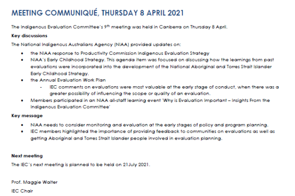 Meeting Communiqué, 8 April 2021