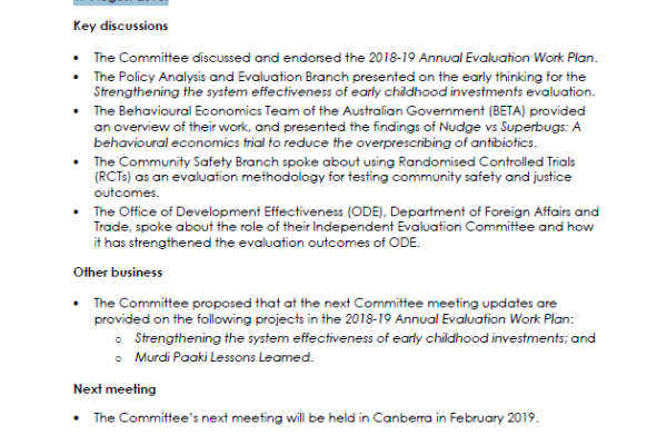 Meeting Communiqué: Indigenous Evaluation Committee, 17 August 2018