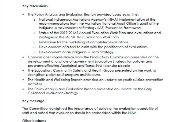 Meeting Communiqué: Indigenous Evaluation Committee, 13 September 2019