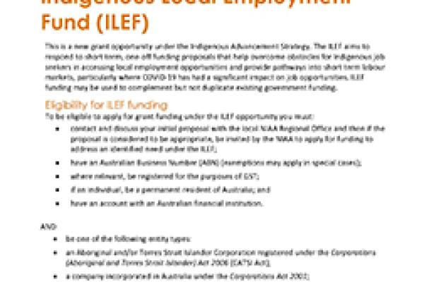 Indigenous Local Employment Fund (ILEF) fact sheet