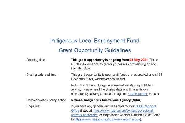 Indigenous Local Employment Fund – Grant Opportunity Guidelines