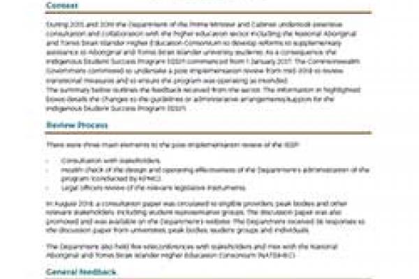 Indigenous Student Success Program (ISSP) Post Implementation Review Outcomes 