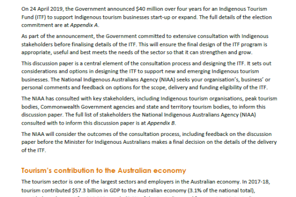 Indigenous Tourism Fund: Discussion Paper