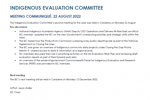 Meeting Communiqué, 22 August 2022