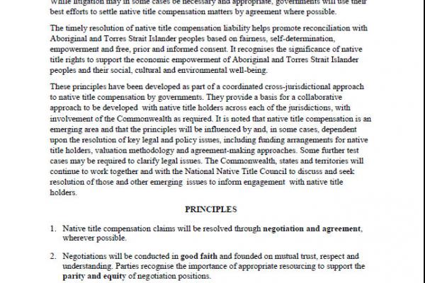 National Guiding Principles for Native Title Compensation Agreement Making