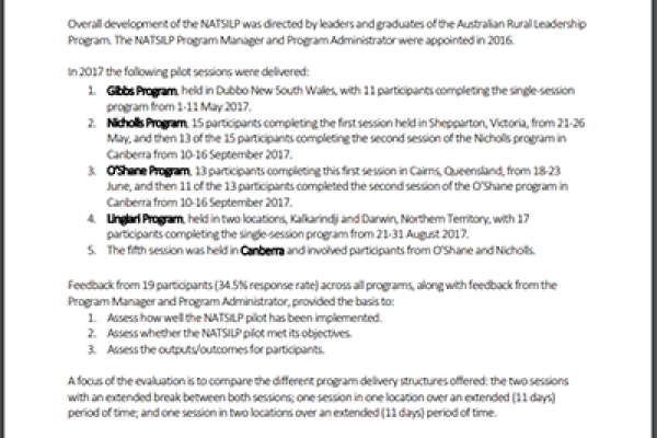 National Aboriginal and Torres Strait Islander Leaders Program - Pilot Project summary