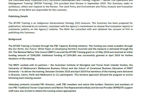 Summary of the Review of Native Title Operations and Management Training