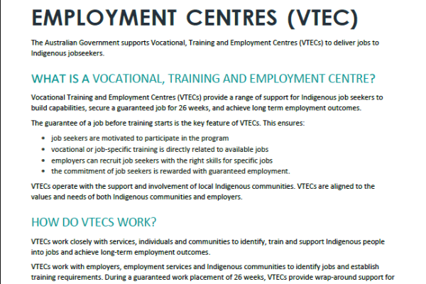 Vocational Training and Employment Centres factsheet