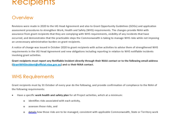 Guidance on Work, Health and Safety Reporting for Grant Recipients