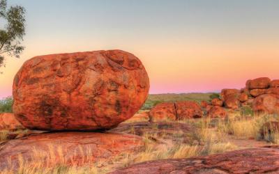 boulders in outback australia at dusk