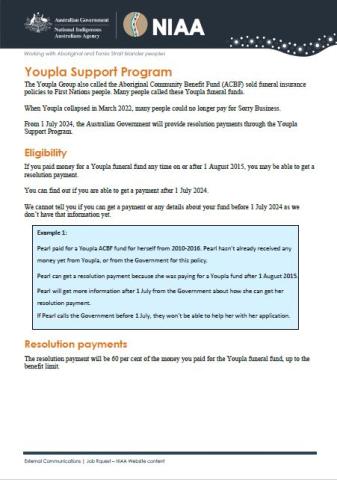 Youpla Support Program factsheet