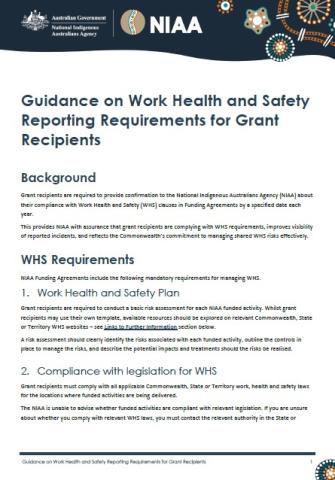 Guidance on Work, Health and Safety Reporting for Grant Recipients