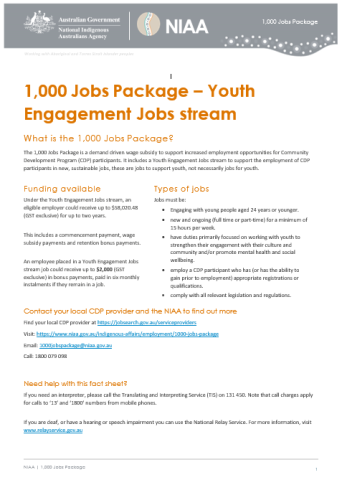 1000 Jobs Package Resources