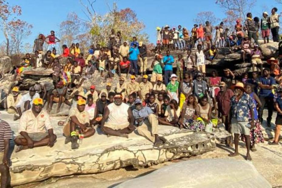 Yolngu group on a rock